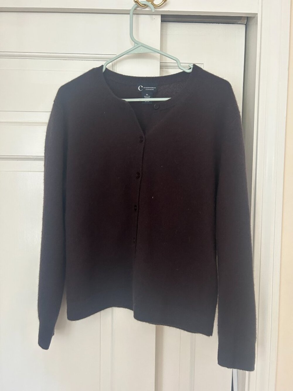 Bloomingdale's 100% Cashmere Crewneck Cardigan Sweater- Brown Size XL - Picture 4 of 4